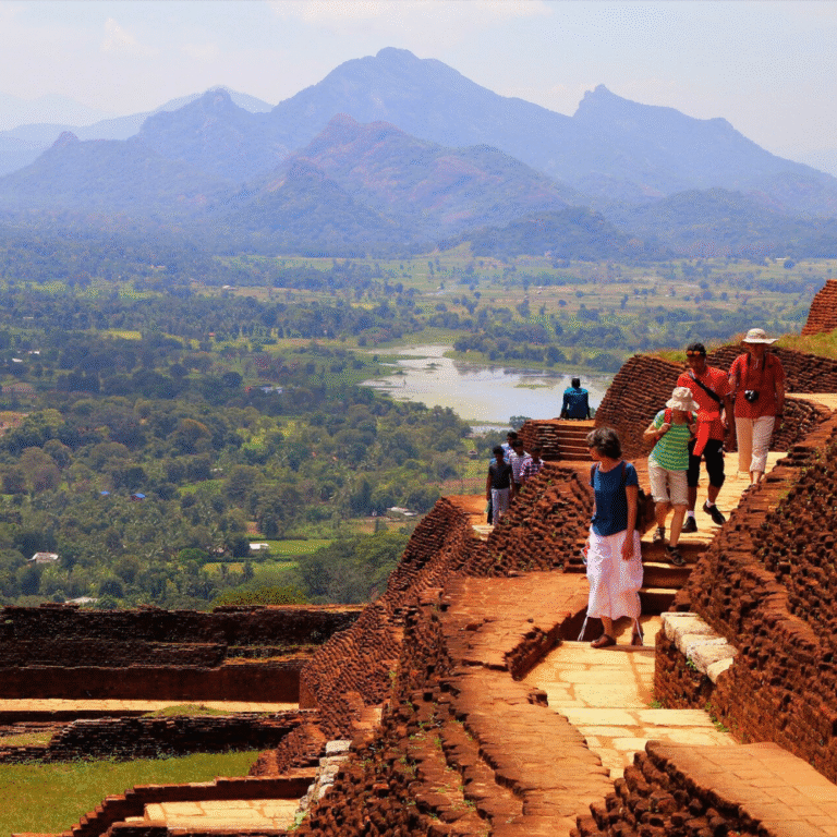 Tourists exploring Lion Rock, the famous Sigiriya attraction in Sri Lanka