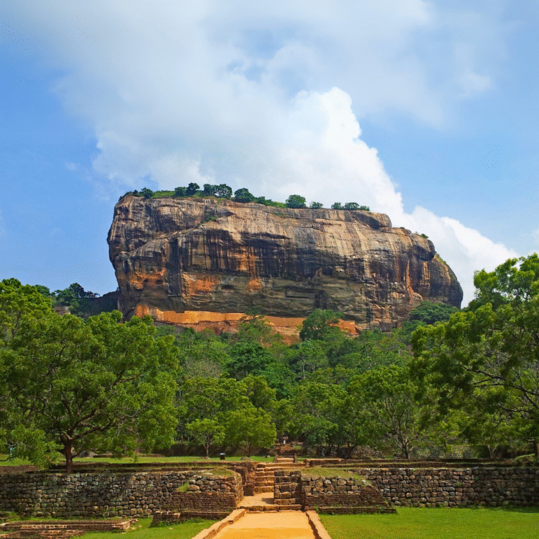 Sigiriya, a UNESCO World Heritage Site and iconic rock formation in Sri Lanka.