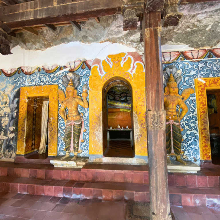 Peaceful courtyard of Athkanda Viharaya with traditional architecture