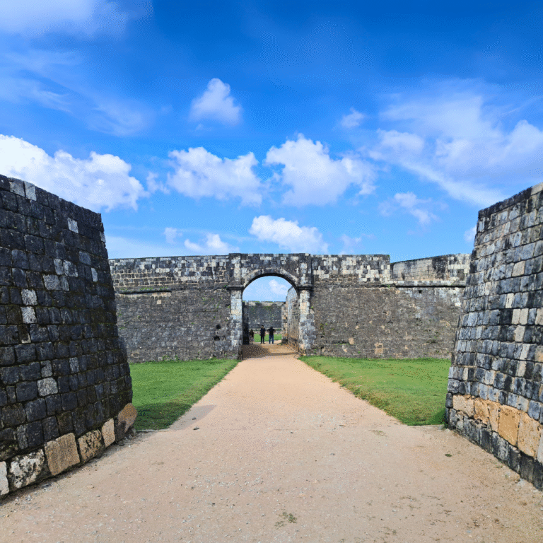 Main entrance of Jaffna Fort with old colonial architecture.