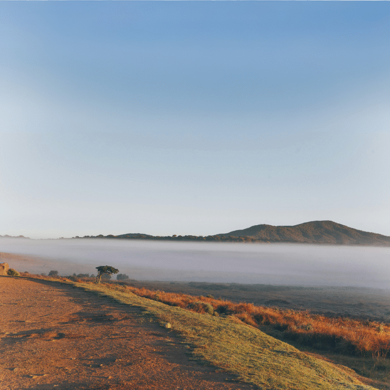 Horton Plains plateau surrounded by misty hills