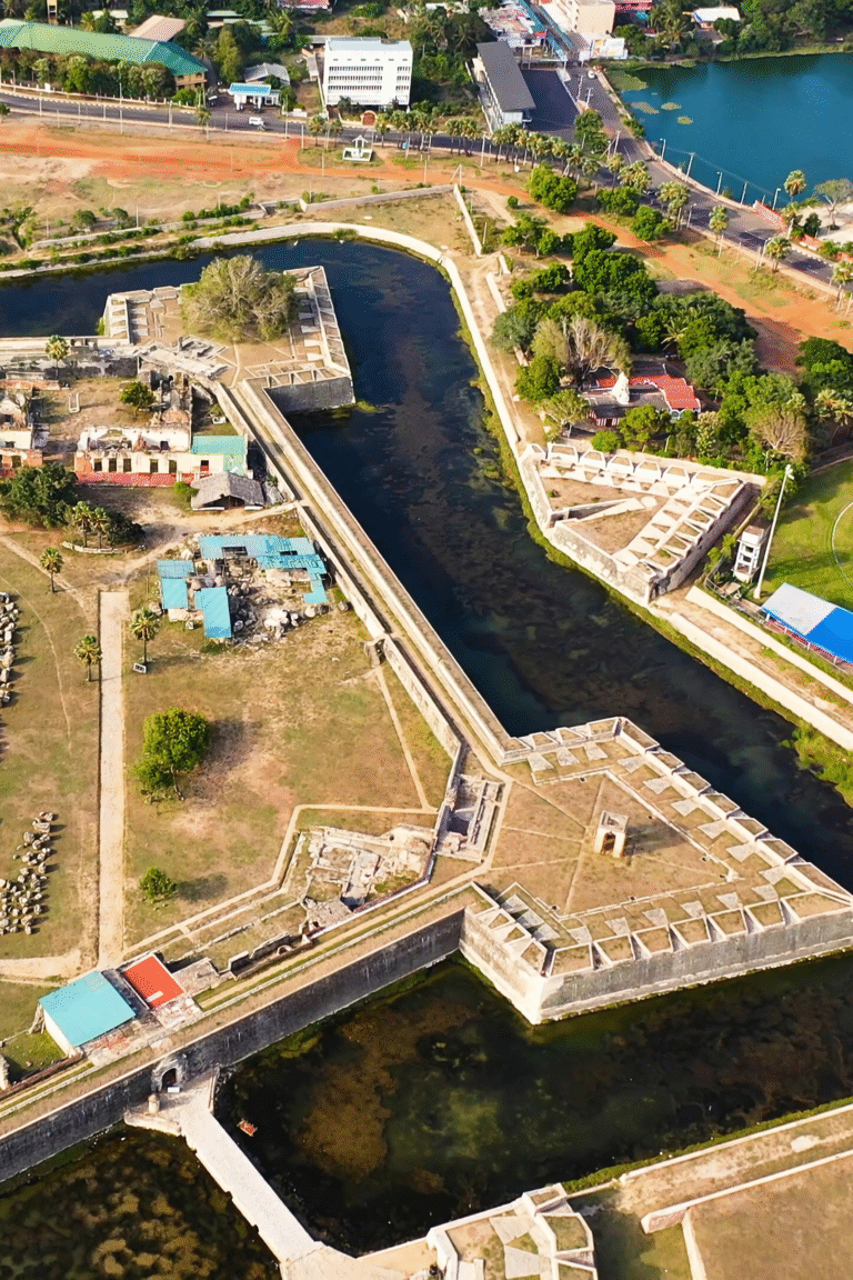 Aerial view of Jaffna Fort, a historic Dutch fort in northern Sri Lanka.