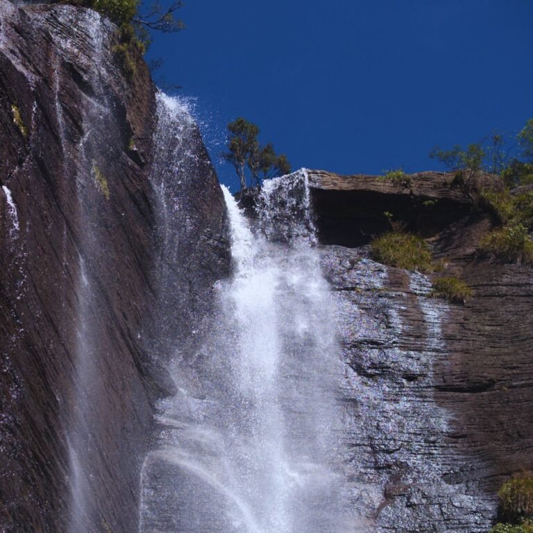 Famous waterfall attraction Lover's Leap in Nuwara Eliya