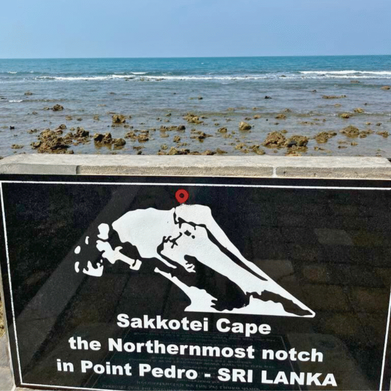 Rocky coastline and clear waters at Point Pedro, Sri Lanka
