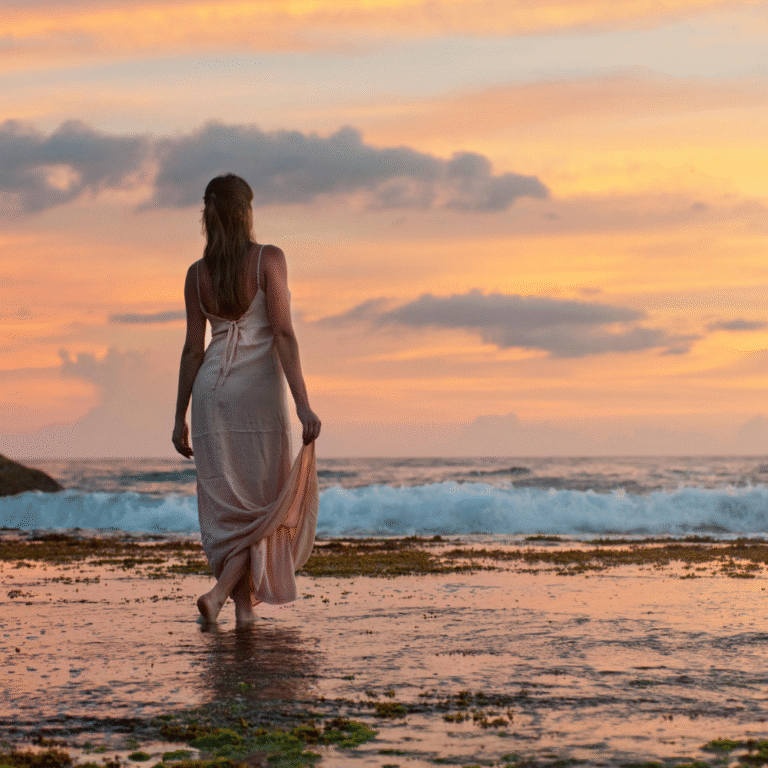 Unawatuna Beach waves gently hitting the golden sands.
