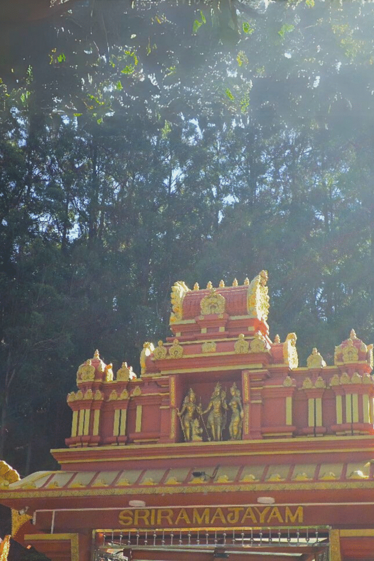 Front view of Seetha Amman Temple with colorful Dravidian architecture
