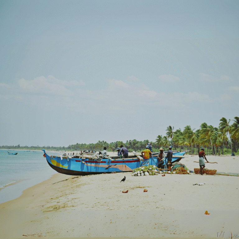 Tranquil blue waves crashing on Kalkudah Beach shoreline