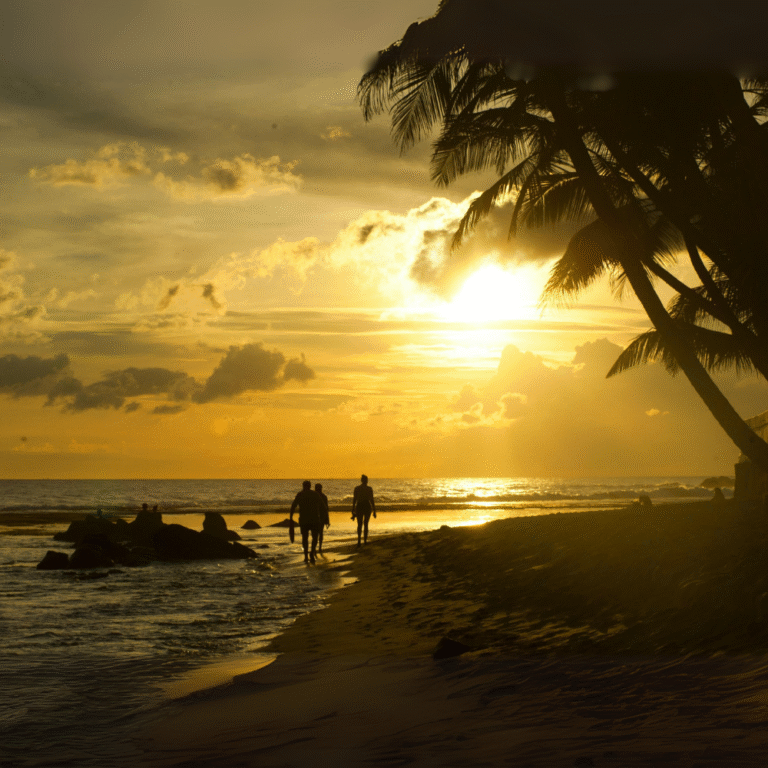 A golden sunset over Unawatuna Beach in Sri Lanka