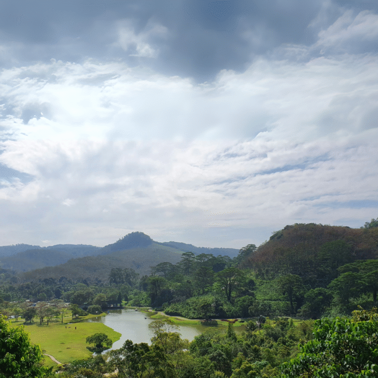 Serene lake view inside Seethawaka Botanical Garden