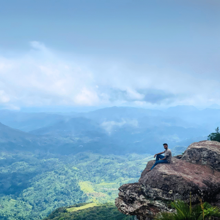 Morning mist surrounding Gongala Mountain peak