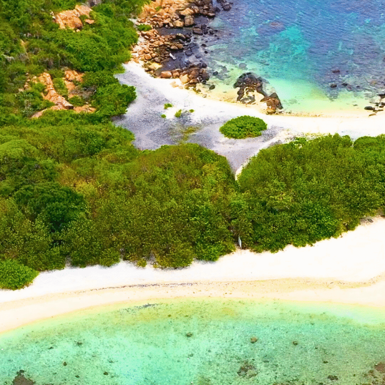 peaceful island landscape surrounded by blue ocean