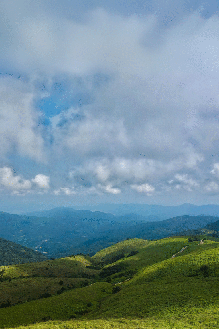 Natural grassland of Pitawala Pathana surrounded by misty mountains