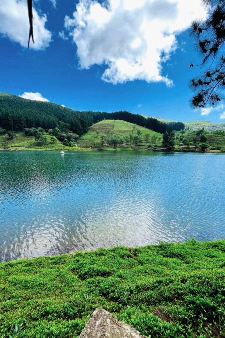 Eco-tourism spot Sembuwatta Lake with mountain backdrop