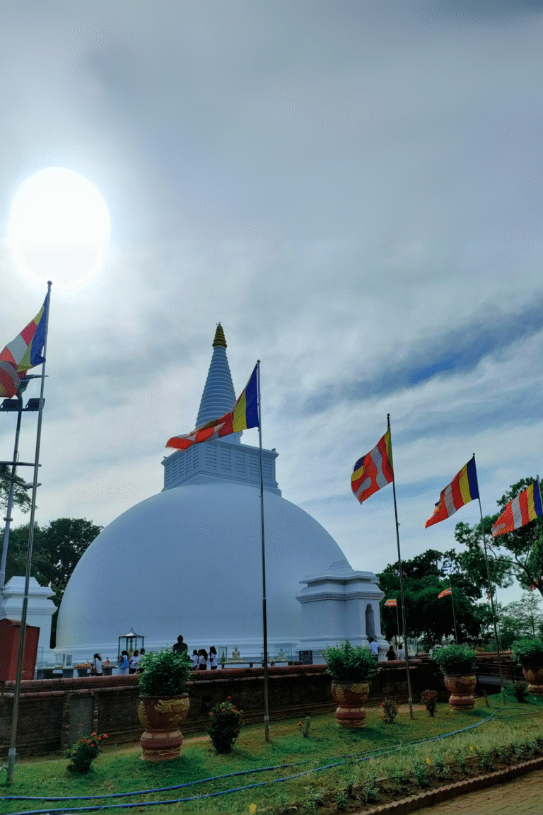 Buddhist flags fluttering around Somawathi Raja Maha Viharaya
