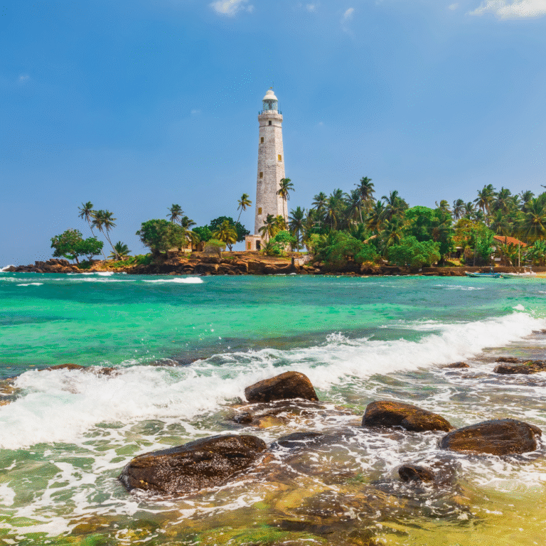 Dondra Head Lighthouse standing tall against a clear sky