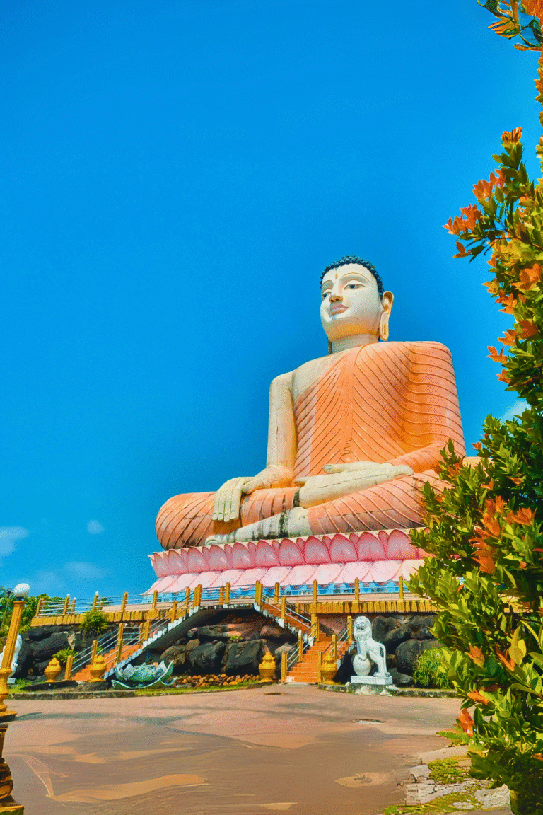 temple courtyard with Buddha statue in Aluthgama