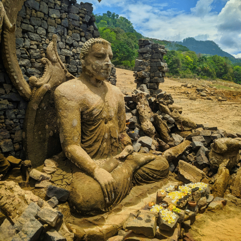 Historical temple remains partially underwater in Sri Lanka