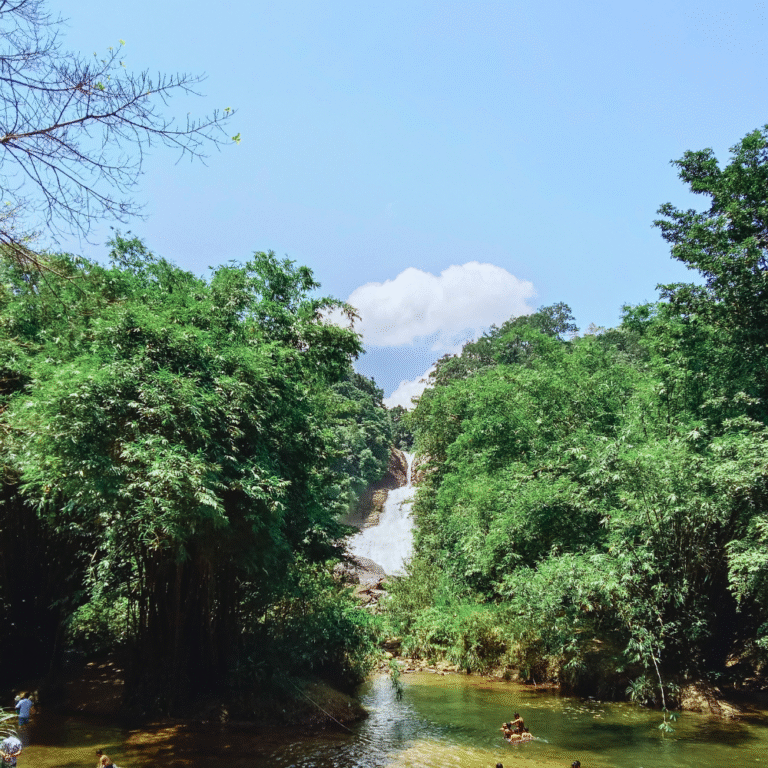 Natural rock pool at the base of Bopath Ella waterfall