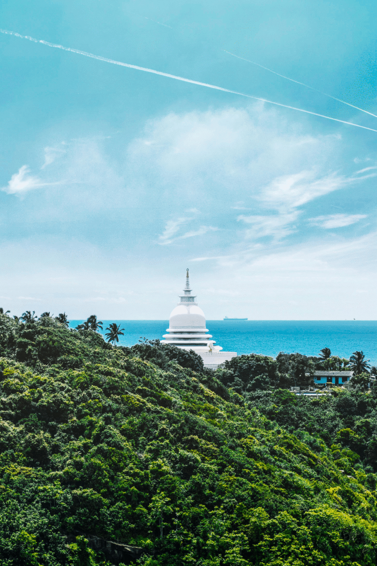 Japanese Peace Pagoda Rumassala overlooking the Indian Ocean