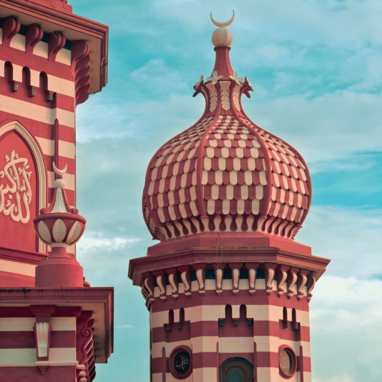 Iconic Red Mosque tower view in Colombo city