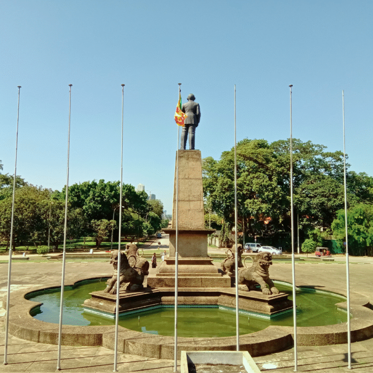 historical Independence Square surrounded by green gardens
