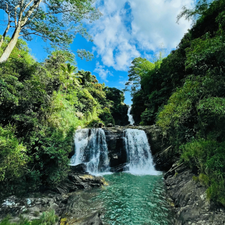 Serene landscape with flowing water at Kadiyanlena Falls