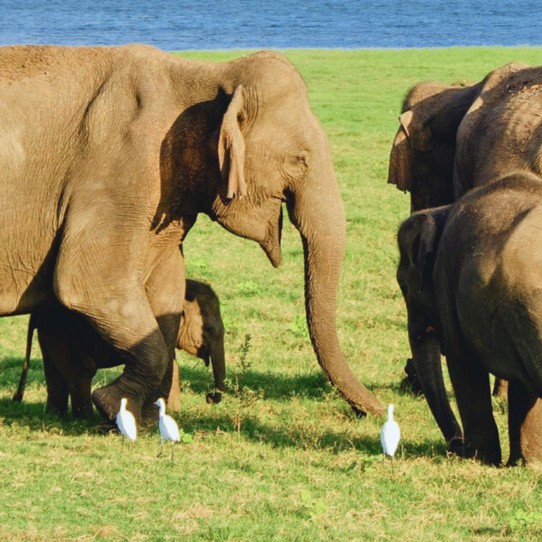 Herd of wild elephants at Kaudulla National Park Sri Lanka