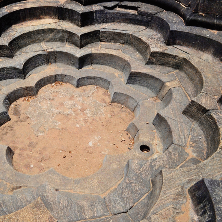 Ancient stone architecture of Lotus Pond Sri Lanka
