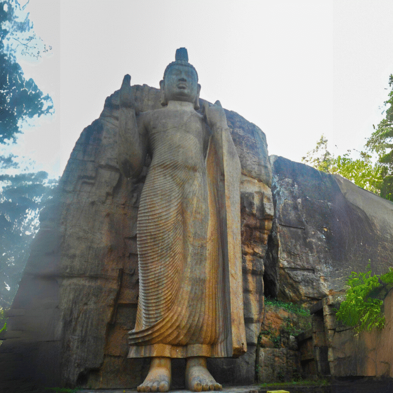 Historical Avukana Buddha Statue carved from granite rock