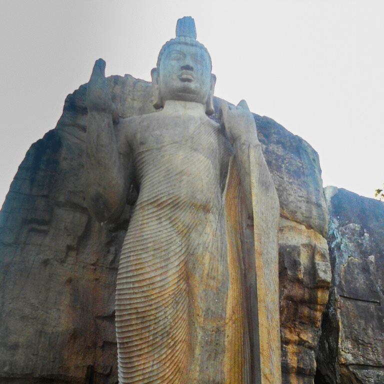 Ancient Avukana Buddha Statue showcasing Sinhalese craftsmanship
