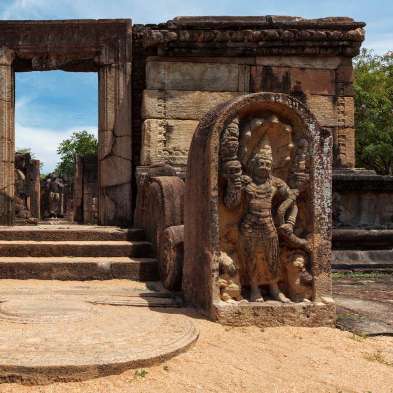 Front view of Hatadage historical temple ruins in Polonnaruwa