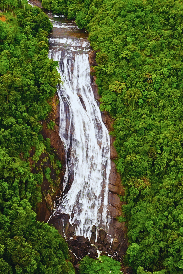 Kirindi Ella waterfall cascading in lush greenery