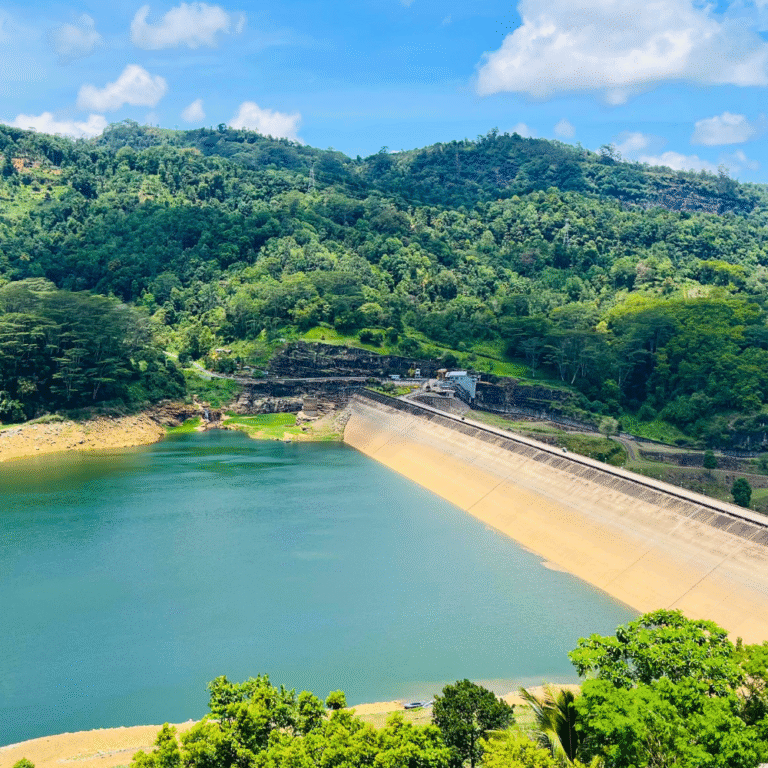 Panoramic landscape of Kothmale Dam reservoir