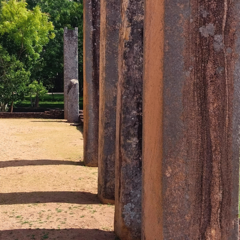 Stone pillars at Rathna Prasadaya Anuradhapura heritage site