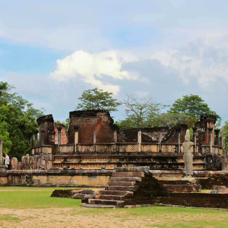 Vatadage stupa ruins surrounded by stone pillars