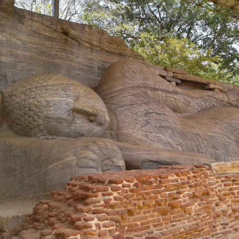 Reclining Buddha sculpture at Gal Viharaya ancient temple site