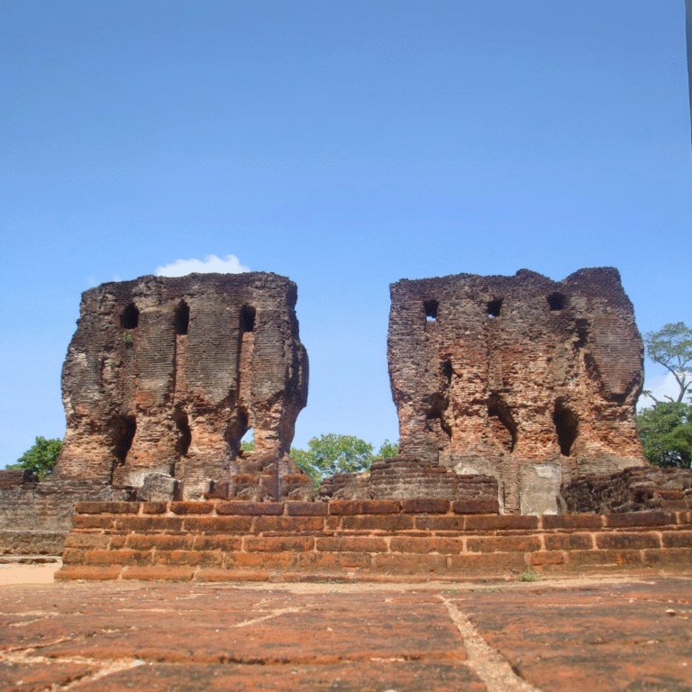 Ancient stone walls of Parakramabahu Palace ruins Sri Lanka