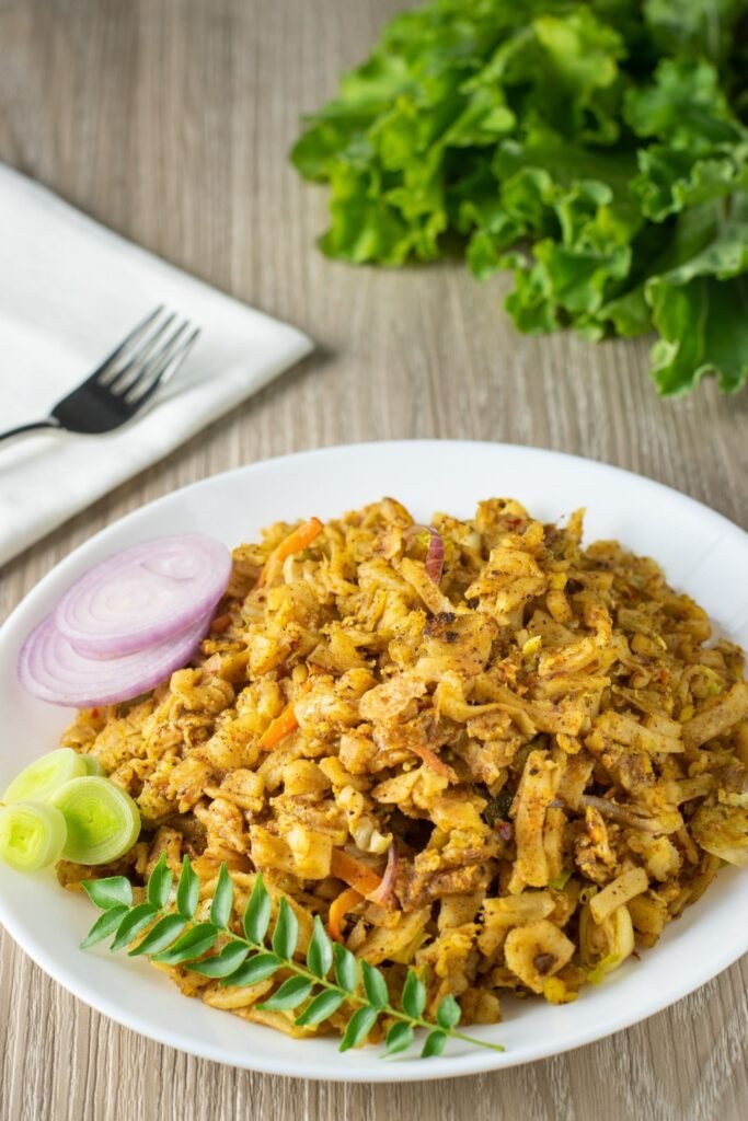 Freshly prepared kottu roti with vegetables