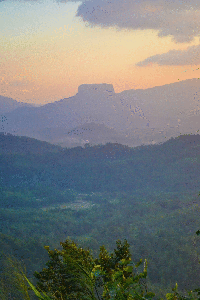 Bible Rock Sri Lanka with misty mountain backdrop