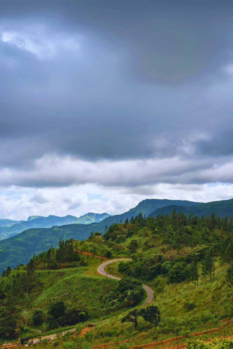 misty sunrise over Hunnasgiriya Mountain peak