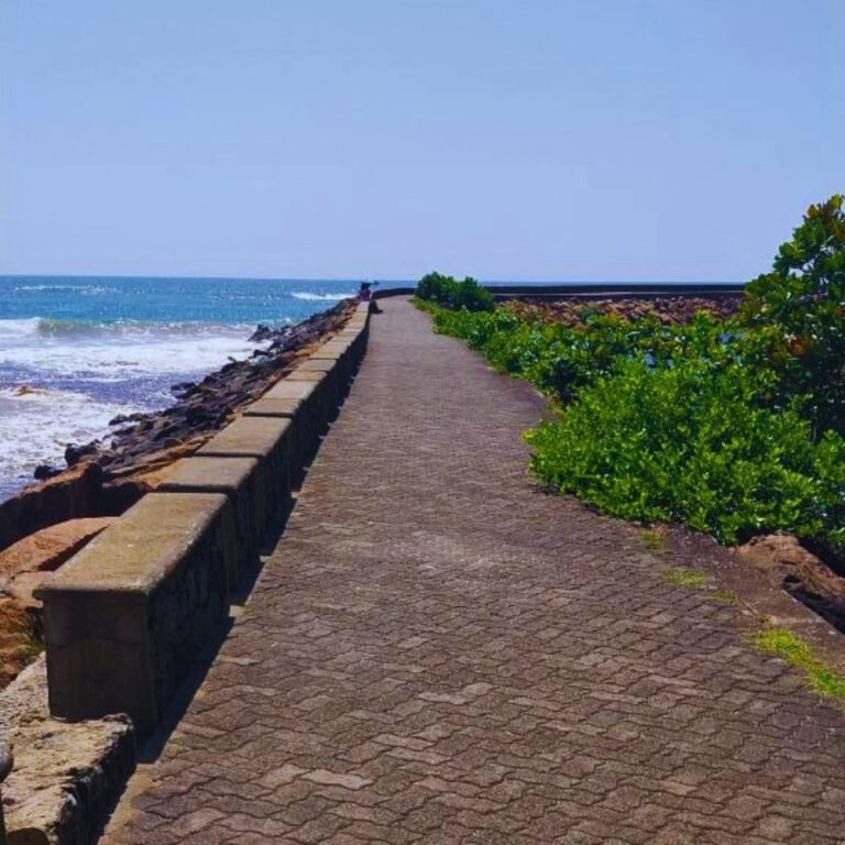Scenic coastal walkway at Mahamodara View Point in Galle