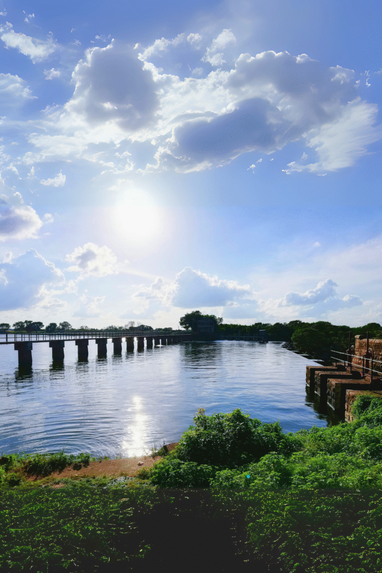 Sunset reflection over Nachchaduwa Wewa reservoir