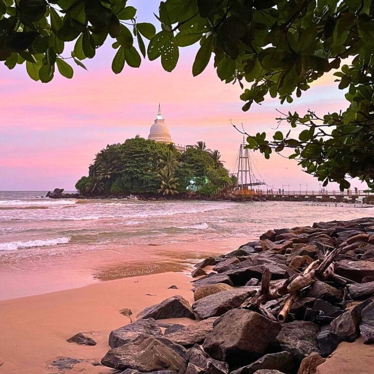 Scenic view of Paravi Duwa coastal attraction in Matara Sri Lanka