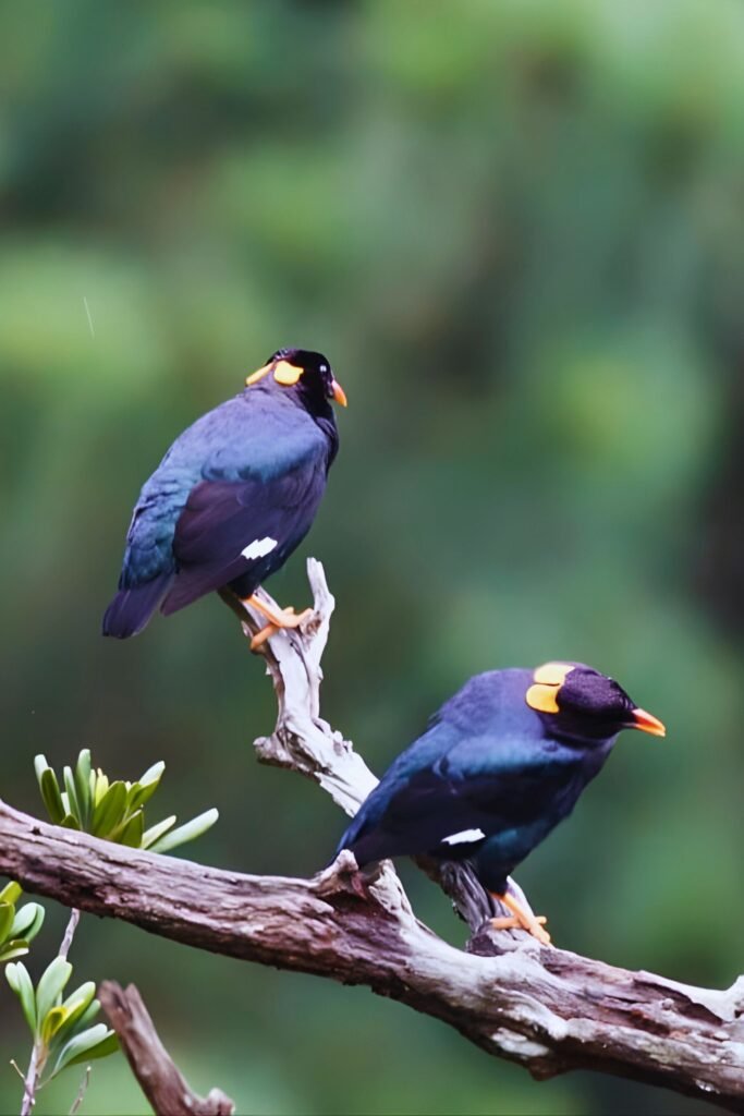 Sri Lanka hill myna perched on a tree branch