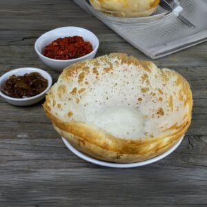 Crispy hoppers with spicy coconut sambol