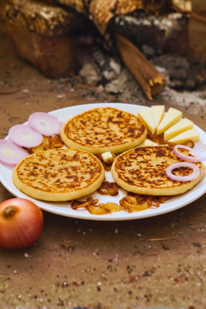 Cheese and onion rotee served hot in Sri Lanka
