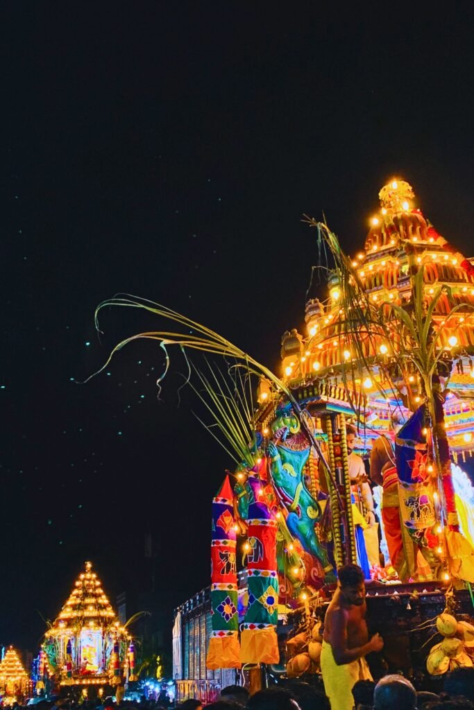 Devotees pulling the chariot during Theru festival in Matale