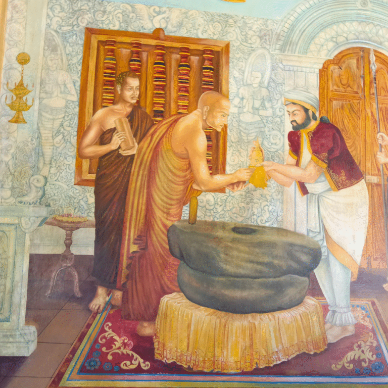 Historical Buddhist paintings on temple walls at Delgamuwa Raja Maha Vihara