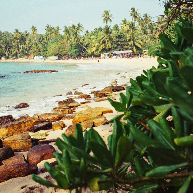 Waves breaking along Hiriketiya Beach coastline