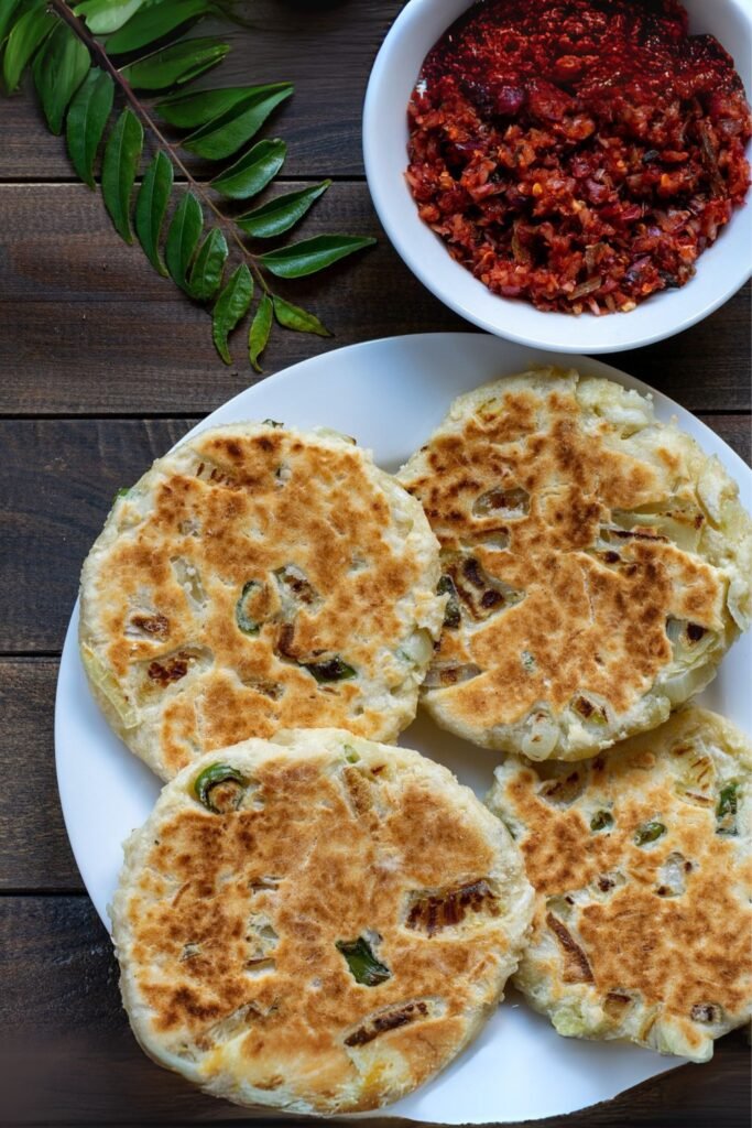 Pol roti with lunu miris spicy onion sambol